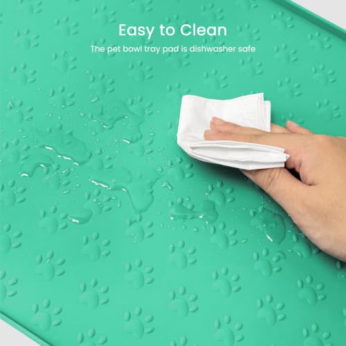 PWTAA Dog Food Mat Anti-Slip Silicone Dog Bowl Mat Thicker Pet Placemat Waterproof Cat Feeder Pad with Raised Edge Puppy Kitten Feeding Mats Suitable Small Medium-Sized Dogs Cats Eating Tray - 2PCS - color: Green, size: 19.4" x 9.8"-2PCS