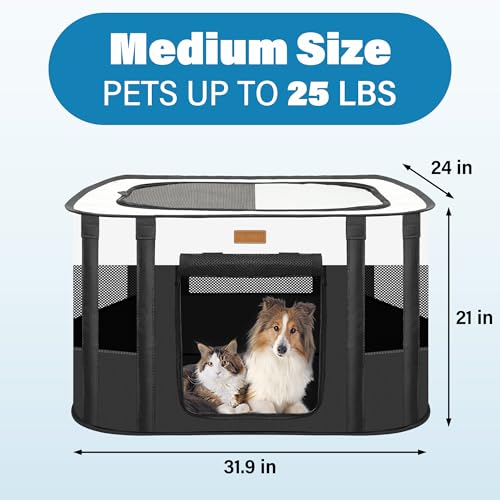 Dog Playpen - Foldable Cat Play Pens for Pubby, Kitten, Rabbit, Portable Pet Tent with Carring Bag for Indoor/Outdoor Travel Camping (Black-Medium) - color: Black, style: Medium