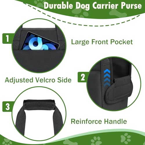 Dog Purse Carrier for Small Dogs Under 10 lbs Soft Sided Pad | Adjustable Velcro Side Pad, Extendable Bottom, Safety Leash Clip, Large Storage Pocket, Black - color: Black