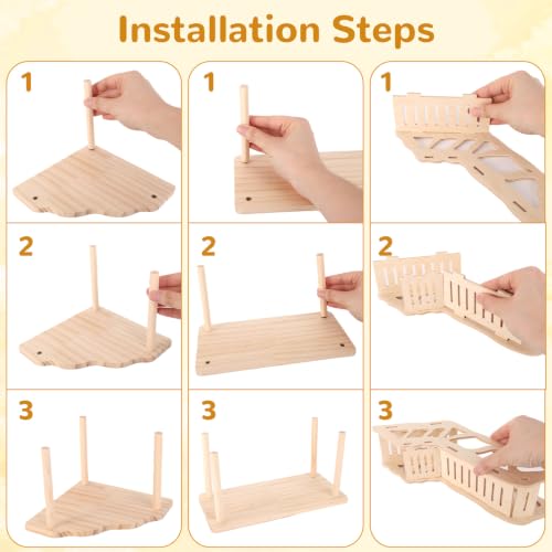 3pcs Hamster Play Wooden Platform, Hamster Game Wooden Platform Cage Accessories for Dwarf Syrian Hamsters Gerbils Mice and Other Small Pets