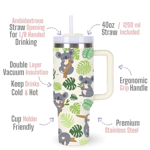 momocici 40oz Koalas Tumbler with Handle Gifts for Women.Koala Lover Cups Tumbler Gifts for Women.40 oz Birthday Christmas Koala Cup Tumblers for Koalas Lover. - style: Koala
