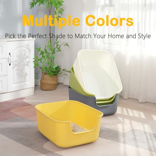 Large Cat Litter Box with High Sides,Cat Boxes for Indoor Cats,Cat Litter Pan for Kitty,Litter Box with Low Entry,Easy to Clean,Anti-Splashing (Grey) - color: Grey