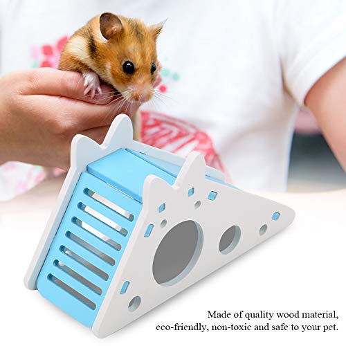Wooden Hamster House Hideout with Ladder for Dwarf Hamster Gerbil Small Animals - Natural Wood Decor, Blue Green Optional - color: Blue