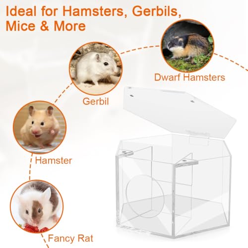 Kalekey Acrylic Hamster Sand Bath Box, Splash-Proof | Transparent acrylic box with magnetic flip lid & anti-kick baffle. Perfect for Syrian/dwarf hamsters. Easy-clean, 7.9*5.9*4.3