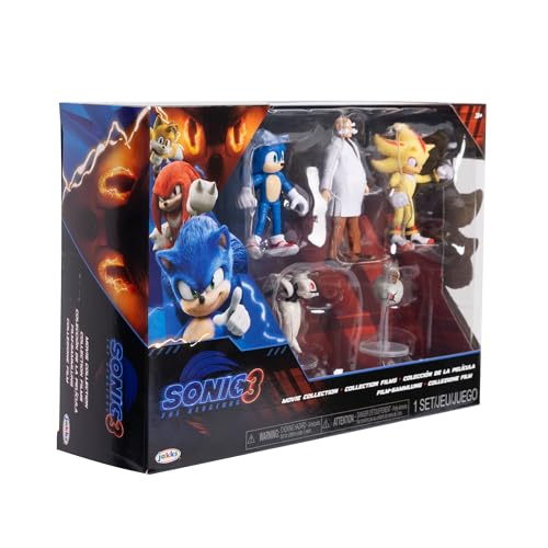 Sonic 3 Movie Action Figures 2.5-Inch Movie Collector Toy Figure Multi-Pack, Wave #3 Includes Sonic, Gerald Robotnik, Super S, Buzzbomber & Burrito Drone- Officially Licensed Toys | Sonic The Hedgehog Movie 3 Inch Mini Figure Wave 3 - 5-Pack Bundle