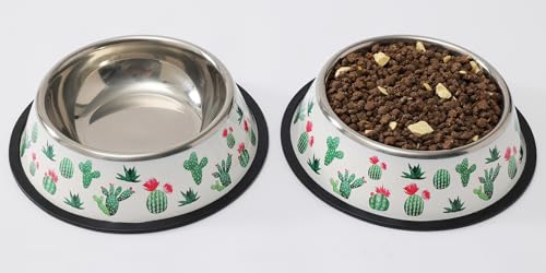 Stainless Steel Dog Bowls, Food and Water Non Slip Anti Skid Stackable Pet Puppy Dishes for Small, Medium and Large Dogs (2 Pack) - color: Cactus, size: 2¼ Cup/18 oz