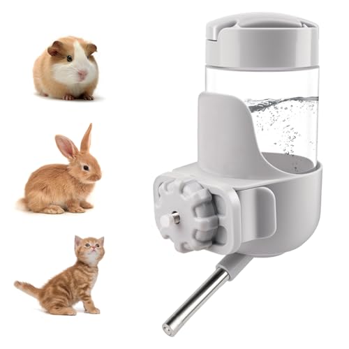 Depets Guinea Pig Water Bottle No Drip, 12 oz Small Animal Water Dispenser | Top Refill Cage Water Bottle with Screw Fastener, ABS Material, for Rabbit Hamster Rat Ferret Kitten, Gray