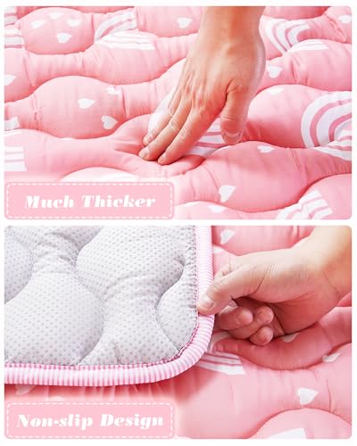 Viviland Baby Mats for Floor, 71x59 Inch Playpen Mat, Thicker & Large Soft Playmat for Baby and Toddlers Infants, Non-Slip & Machine Washable, Pink Rainbow - color: Pink Rainbow, size: 71" X 59"