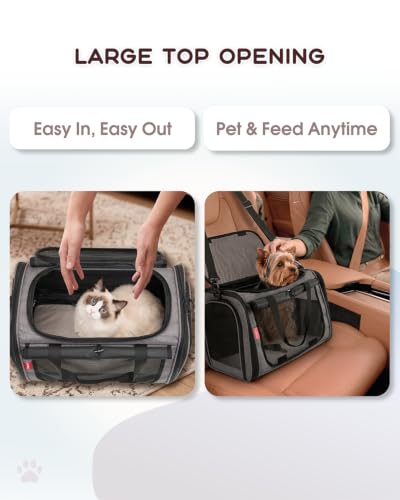 Cat Carrier for Cats up to 20lbs, Soft-Sided Privacy Protection | Top Load Transport Medium to Big Kitten Small Puppy Dog Crate, Mesh Carry Bag with Unique Side Bag, Air Car Travel, Grey - color: Grey