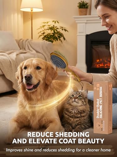 TAKAVU Short Hair Dog & Cat Deshedding Brush, Double-Sided Silicone Bristle | Grooming Brush for Pets, Gentle on Sensitive Skin, Wooden Handle, Reduces Shedding - color: White Boar Bristle & Silicone Brush