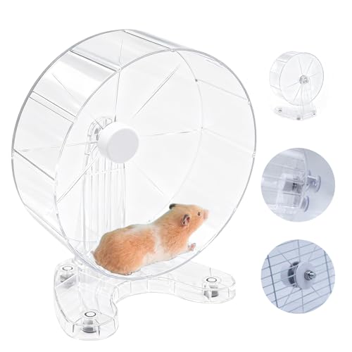 Hamster Wheel, 8.7" Super-Silent Exercise Wheels, Dual-Bearings Quiet Spinner Running Wheels, 3 Installation Methods, Fits Any Hamster Cage, Hamsters Toy for Dwarf Hamsters, Gerbils, and Small Pets. - color: Transparent, size: Large