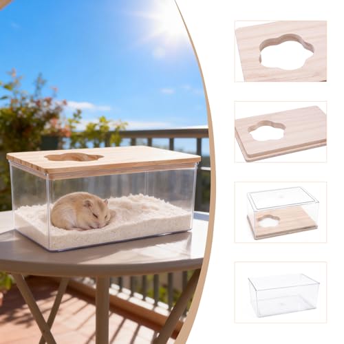 Saim Hamster Sand Bath Box–Transparent Syrian Hamster Shower Bathtub with Comb for Small Pets, Acrylic Micro Sand Bath Box with Lid, Ideal Hamster Dig Box - Rectangle - color: Rectangle