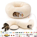 Cat Tunnel Bed with 40 Pcs Interactive Cat Toys, Cat Tube with Kitten Toys for Indoor Kittens, Collapsible Play Tunnel, White - color: White