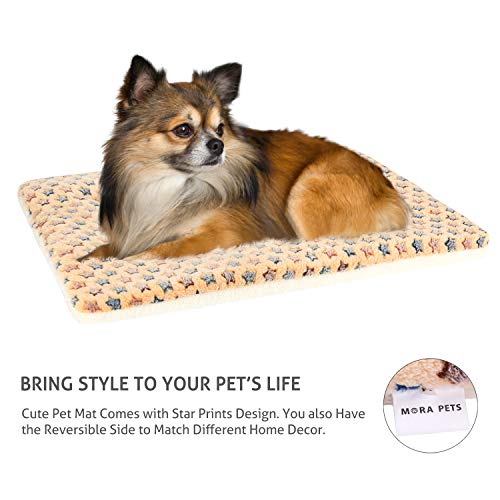 Mora Pets Dog Bed Crate Pad Ultra Soft Pet Mat Star Print 22 Inch Brown | Washable Crate Mat for Large Medium Small Dogs, Reversible Fleece Dog Crate Kennel Mat Flat Cat Bed Liner - color: Brown, size: 22-Inch