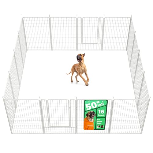 FXW Rollick Unleashed Dog Playpen for Indoor, Yard, RV Camping, 50 inch 16 Panels for Large Dogs, White│Patented | Easy setup, Heavy-duty, DIY layouts, for Ultra Large Dogs, Patented - color: White, size: 50"H