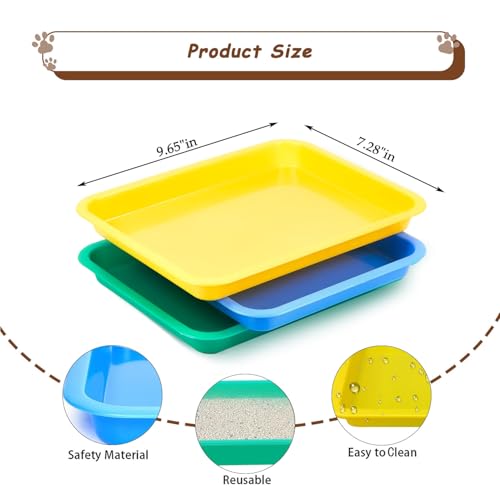 3 Pcs Kitten Litter Box,9.6"*7.2''*0.9'' Plastic Portable Small Litter Pan Low Entry Waterproof Bunny Cat Litter Box,Multi Color Nonstick Litter Tray Travel Toilet for Small Pet Guinea Pig Rabbit