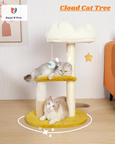 Cloud Cat Tree, 31.5in Multi-Level Indoor Cat Tower with Scratching Posts, Viewing Perch, Removable & Washable Cushions, Cat Activity Tree with Dangling Toy | Removable & Washable Cat Bed, Cat Activity Tree, Cute Dangling Toys, Easy To Clean, Stable Struc