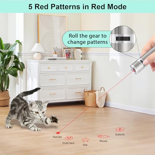TBTeek Cat Toy 7 Light Modes & Adjustable Patterns Cat Mouse Toy (2 Pack) | USB Rechargeable Interactive Toys for Cats Fun Chase Play Exercise Portable Pet Kitten Toy - size: 2pcs red light