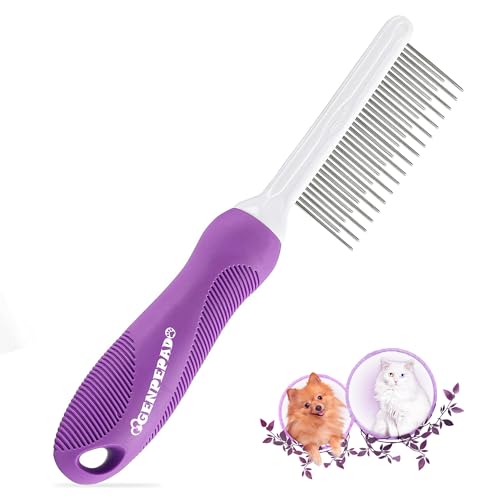 GENPEPADO Grooming Comb for Dogs and Cats with Matted Hair, Detangling Pet Comb with Long and Short Stainless Steel Metal Fine Teeth for Removing Mats, Tangles, Knots & Loose Fur from The Undercoat - color: Purple
