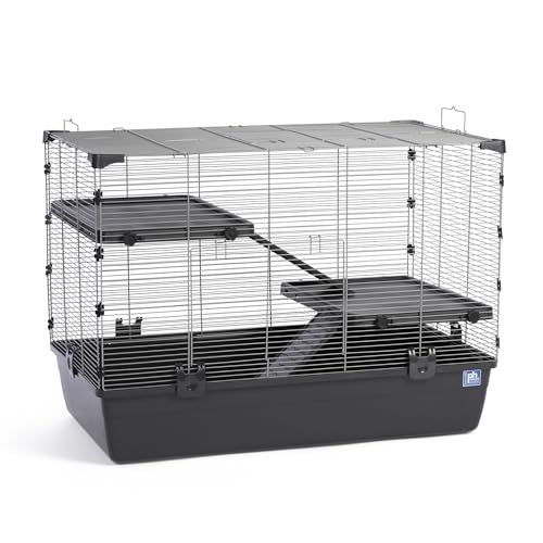 Prevue Pet Products Universal Small Animal Home - Spacious & Portable Indoor Habitat with Dual Doors, Ramps & Platforms for Hamsters, Gerbils, Mice, Rats, Chinchillas, Ferrets, & Small Pets - Gray - color: Gray, size: 32.5"L x 19.0"W x 23.0"H