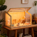 Hamster Cage: 24inch Wooden Small Animal Cage with Warm Light | Clear Chewy Proof Hamster House with Openable Breathable Top - size: 23.6"L x 15.8"W x 15.8"H