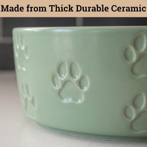 Ceramic Dog Bowl Set of 2 with Anti-Skid Base, 5.5"W x 2"H, 2 Cup Capacity | Thick Ceramic, Dishwasher Safe, Anti-Skid Rubber Base, 2 Cups per Bowl, Ceramic Food and Water Bowls Set of 2 for Small Dogs - color: Sage Green, size: Small