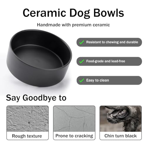 MateeyLife Ceramic Dog and Cat Bowls with Stand, 2-Pack Food and Water Bowl Set - Non-Slip Pet Bowls for Small & Medium Size Dogs，28.7OZ(Black) - color: Black, size: M-3Cup