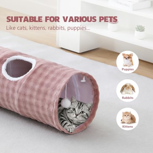 Straight Bubble Cat Tunnel for Indoor Cats 47"x12", Dusty Pink | Cute Cat Toys, Collapsible Tunnel Tube with Hanging Balls for Puppy Kitten Rabbit - color: Dusty Pink, size: Straight