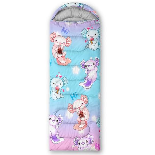 QOOMO Camping Sleeping Bags,3 Season Warm & Cool Weather,Lightweight,Waterproof Sleeping Bags for Adults & Kids,Traveling,and Outdoors,Camping Gear Equipment - color: axolotl