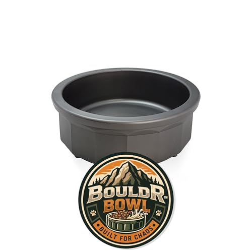 Pet Crock Bowl – Thick Durable Plastic Non-Tip Food & Water Dish for Dogs, Cats & Small Animals – Indoor/Outdoor – Chew Resistant, Easy Clean (Gray, Medium 16oz) BouldrBowl by Healthy Surplus® - color: Gray, size: 2 Cups (16oz)