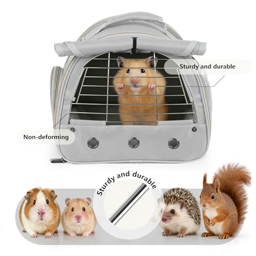 Portable Small Animal Carrier Bag with Metal Fence for Great Ventilation, Pet Travel Carrier Cage for Guinea Pigs Hamster Rabbit Bunny Squirrel Tortoise Sugar Glider - color: Grey
