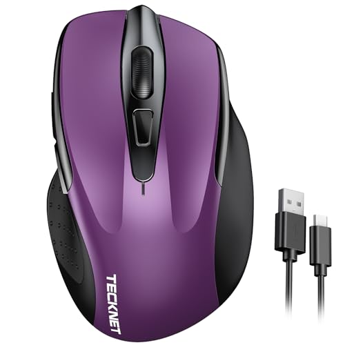 TECKNET Wireless Mouse Rechargeable, 2.4G Computer Mice with USB-A Receiver | 2.4G Connection, 800mAh Battery, 3X Faster Charging, Silent Click, 6-Level 4800 DPI, Ergonomic Design for All-day Comfort - color: Purple