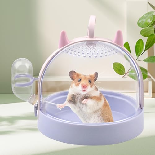Portable Hamster Cage with Water Bottle,Hamster Carrier Cage High Permeability Travel Carry Cage Case for Gerbils Mice Guinea Pigs Sugar Glider Small Pet(Purple) - color: 【Purple】