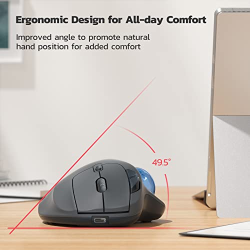 Nulea M501 Wireless Trackball Mouse Ergonomic Thumb Control, 4 DPI Levels | Rechargeable mouse with Bluetooth USB receiver,3 device use,smooth tracking,compatible with PC Mac Windows-Blue Grey