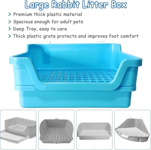 PINVNBY Extra Large Rabbit Litter Box Small Animal Potty Trainer Huge Bunny Litter Pan Plastic Pet Corner Toilet with Mash for Adult Guinea Pigs Chinchillas Ferrets (Blue) - color: Blue