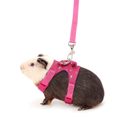 Hypeety Small Animal Harness Vest and Leash Set Soft Mesh Small Pet Harness Hamster Rabbit Chest Back Outdoor Leash Traction Rope for Rabbit Ferret Guinea Pig Kitten Clothes Accessory (S, Pink Star) - color: Pink Star, size: S