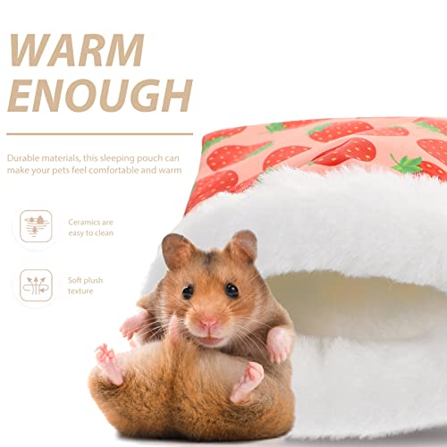 POPETPOP Hamster Sleeping Bag : Winter Warm Hamster Snuggle Sack Strawberry Printed Small Pet Nest for Ferret Hedgehog, 7.86X6.29X0.39in
