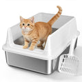 Stainless Steel Cat Litter Box with Scoop,M Metal Pan for Kittens | Metal Litter Box with High Sides & Lid, Open Top Low Entry , Non-Stick Easy Clean ，Kitty Cat Box for Indoor Cats, High Wall