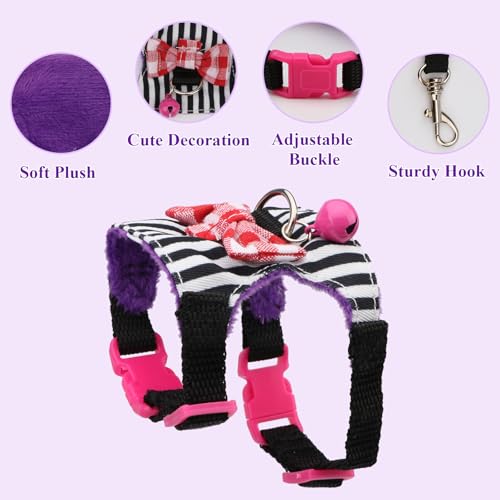 Hypeety Small Animal Harness Vest and Leash Set Soft Mesh Small Pet Harness Hamster Rabbit Chest Back Outdoor Leash Traction Rope for Ferret Guinea Pig Kitten Clothes Accessory (S, Black Stripe) - color: Black Stripe, size: S