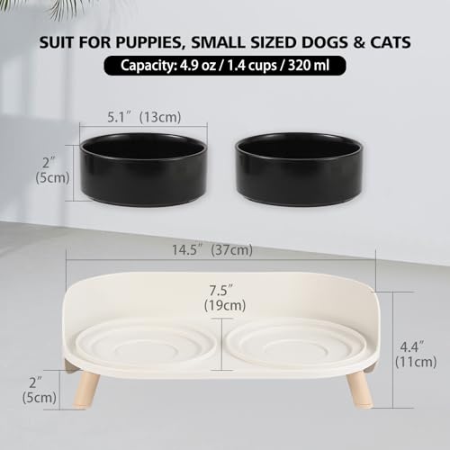 Raised Cat Food and Water Bowl Set - Elevated Ceramic Dishes with Non-Slip Stand and Splash Guard for Small Dogs - 2 x 320 ML (4.9 OZ) - Black - color: Black, size: Small