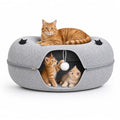 Cat Tunnel Bed - Comfort Bedz Large Donut Cave for Cats, Felt Enclosed Hideaway with Zipper, Top Perch, Interactive Toy, Washable Indoor Cat House