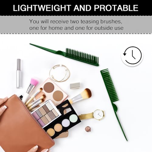 SIMPOR 3 Row Hair Comb for Natural Detangling, Hair Styling Brush, Nylon Bristle Unbraider Teasing Rat Tail Comb for Women Men Green - color: Green