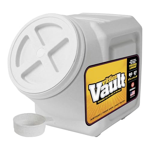 Vittles Vault Traditional Pet Food Storage Container For Dog Kibbles/Bird Seed/Oatmeal/Rice/Flour/Cereal, BPA Free Plastic, Sealed Airtight For Cat Food, Up To 60 lb, Made in USA, With Scoop, Gray - size: 60 Pounds