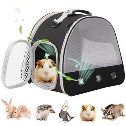Breathable Guinea Pig Carrier Backpack with Nylon Mesh Window Portable Carrier for Guinea Pig, Bunny Bearded Dragon Bird Chinchilla Ferret Travel Outdoor - color: Black