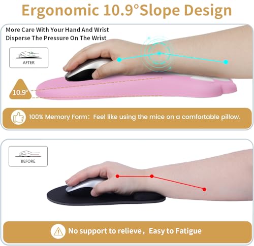 L-SPOUTTO Ergonomic Mouse Pad with Wrist Rest,Cute Cat Paw Mousepad Wrist Support,Comfortable Massage Design Computer Pain Relief Mouse Pad with Non-Slip PU Base for Desk Laptop Gaming Office,Pink - color: Pink