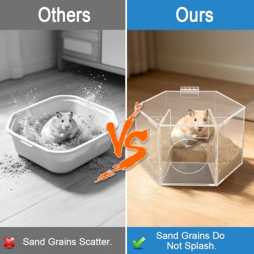 Kalekey Acrylic Hamster Sand Bath Box, Splash-Proof | Transparent acrylic box with magnetic flip lid & anti-kick baffle. Perfect for Syrian/dwarf hamsters. Easy-clean, 7.9*5.9*4.3