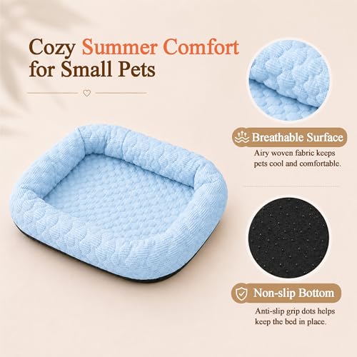 Small Animal Cooling Bed, Ice Silk Summer Pet Bed with Raised Pillow Edges, Non Slip Sleeping Mat for Guinea Pigs, Hamsters, Rabbits and Other Small Pets - color: Blue