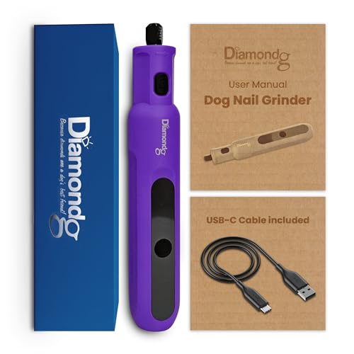 Diamondg Micro Dog Nail Grinder - Quiet Sound with LED Light, Purple | 5-Speed Rechargeable Pet Nail Trimmer for Small & Large Dogs, LCD Display, USB-C Charging, 4hrs. Runtime Rotary Tool - color: Micro - Purple