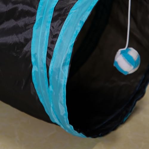 Cat Tunnel, 3 Way Cat Tunnels for Indoor Cats, Foldable Cat Tubes and Tunnels for Indoor Cats, Kitty Bored Peek Hole Toy Ball Cat, Puppy, Kitty, Kitten, Rabbit, Guinea Pigs (Blue & Black)