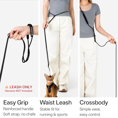 Hands Free Cat Leash Lightweight 4.1-7.2FT Adjustable Durable Rope Leash with Padded Handle, Versatile Crossbody Waist Lead for Cats Puppy ≤26lbs Outdoor Walking (Earth, S) - color: Earth